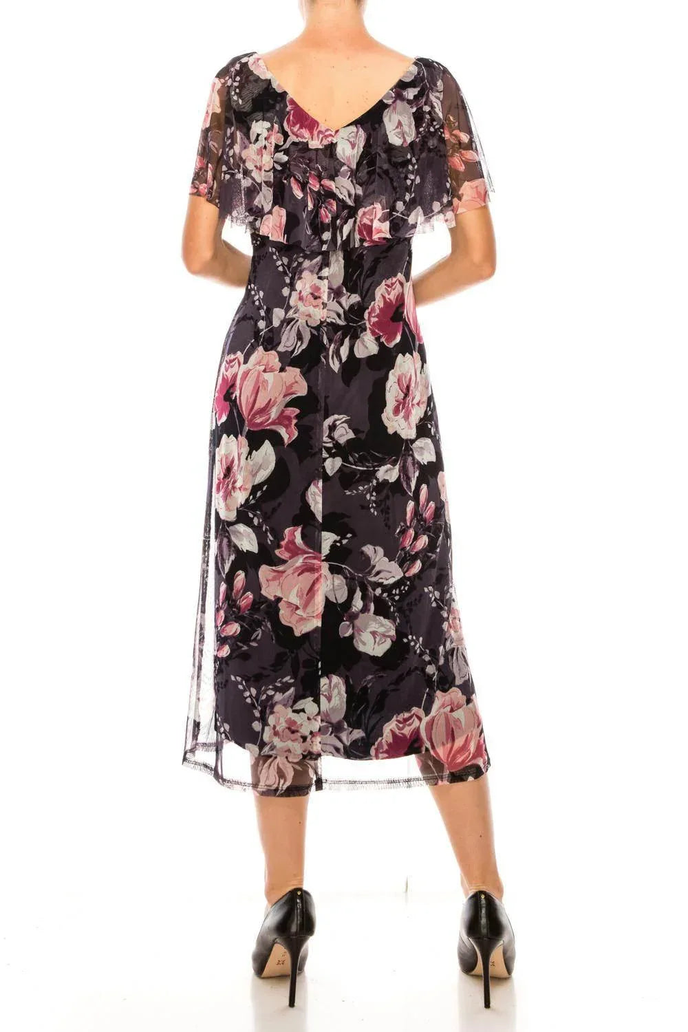 Geblümtes Cape-Midi-Kleid