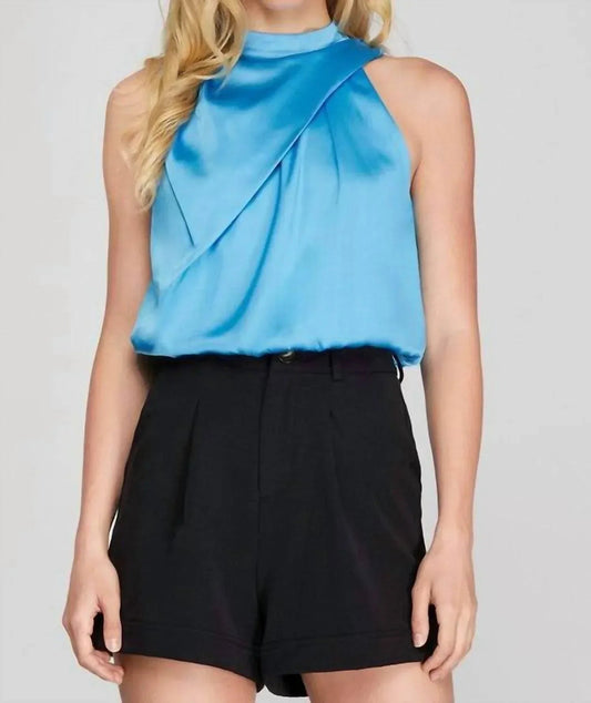 Clare Mock Nek Sleeveless Asymmetrical Woven Top