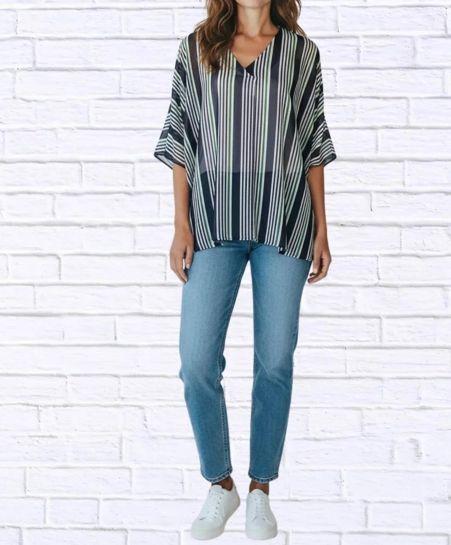 Striped Chiffon Kaftan Top