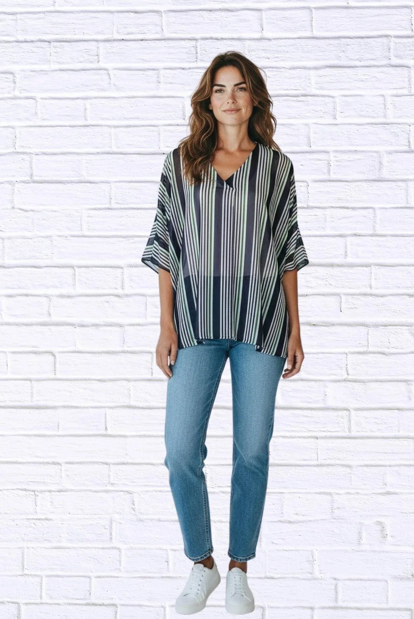 Striped Chiffon Kaftan Top