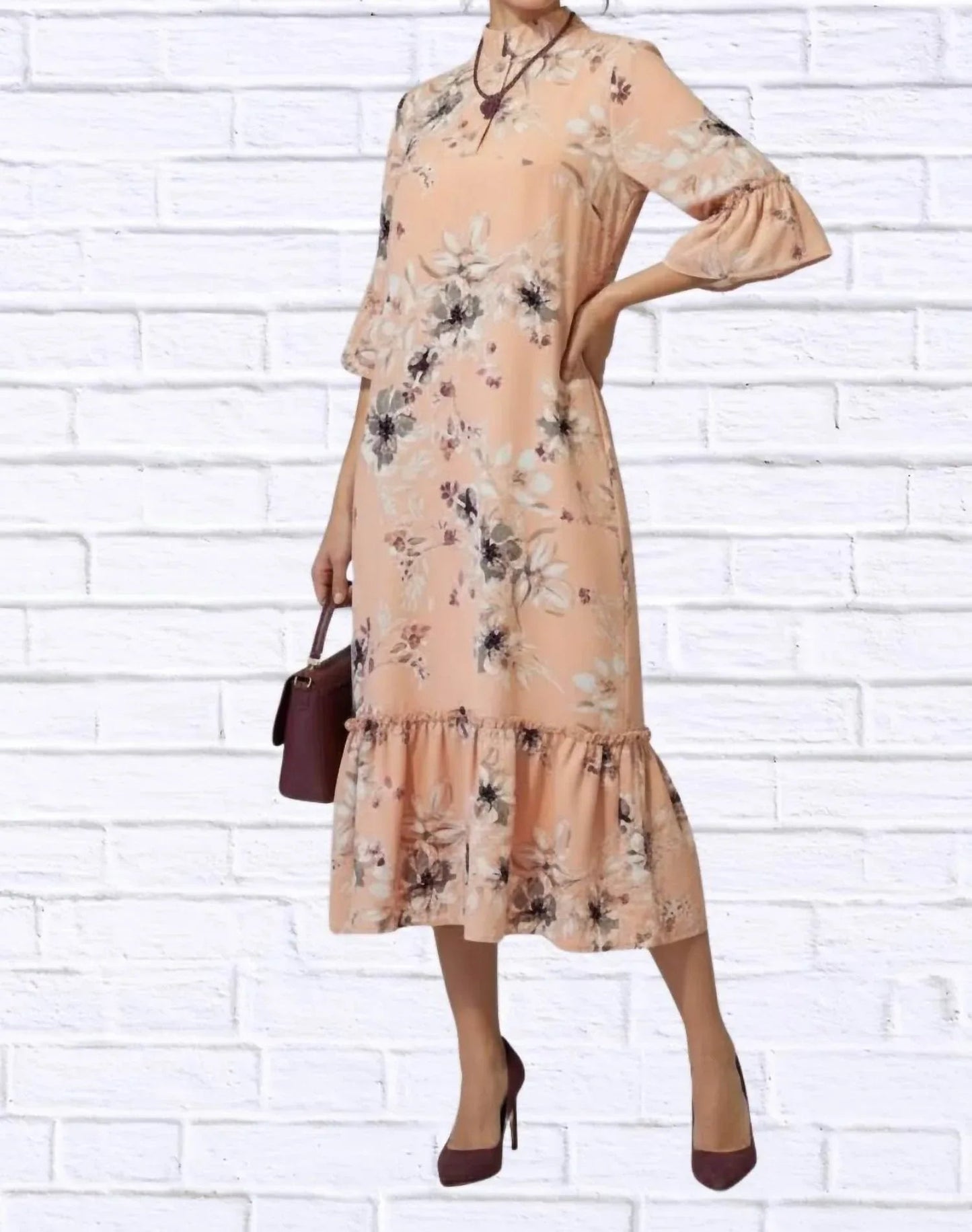 Florales Midikleid mit Rüschensaum