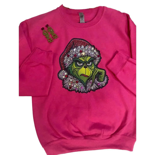 Glitzerndes Grinch Feiertags-Sweatshirt für Damen