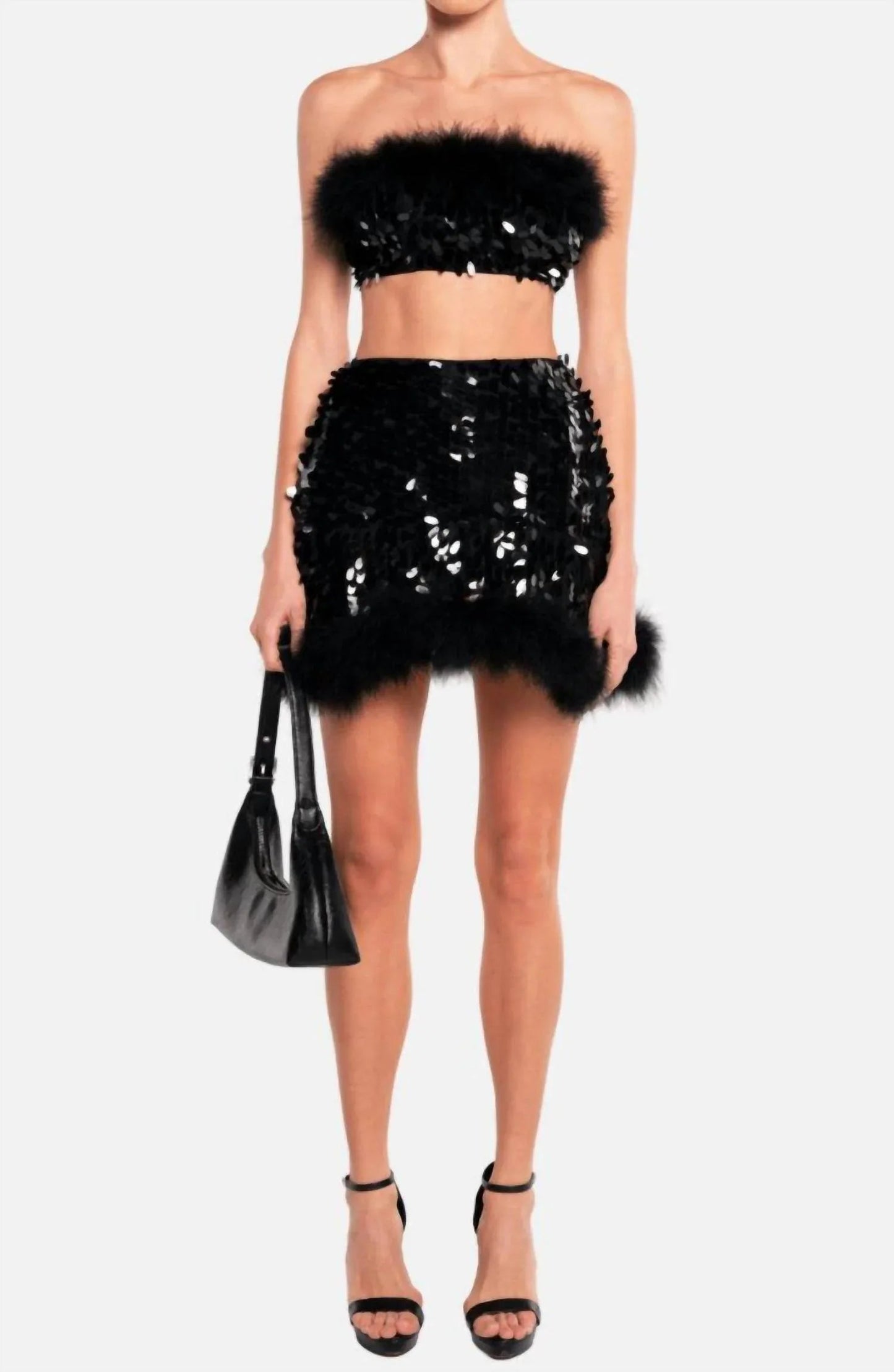 Virgo Sequin Feather Top And Skirt Set