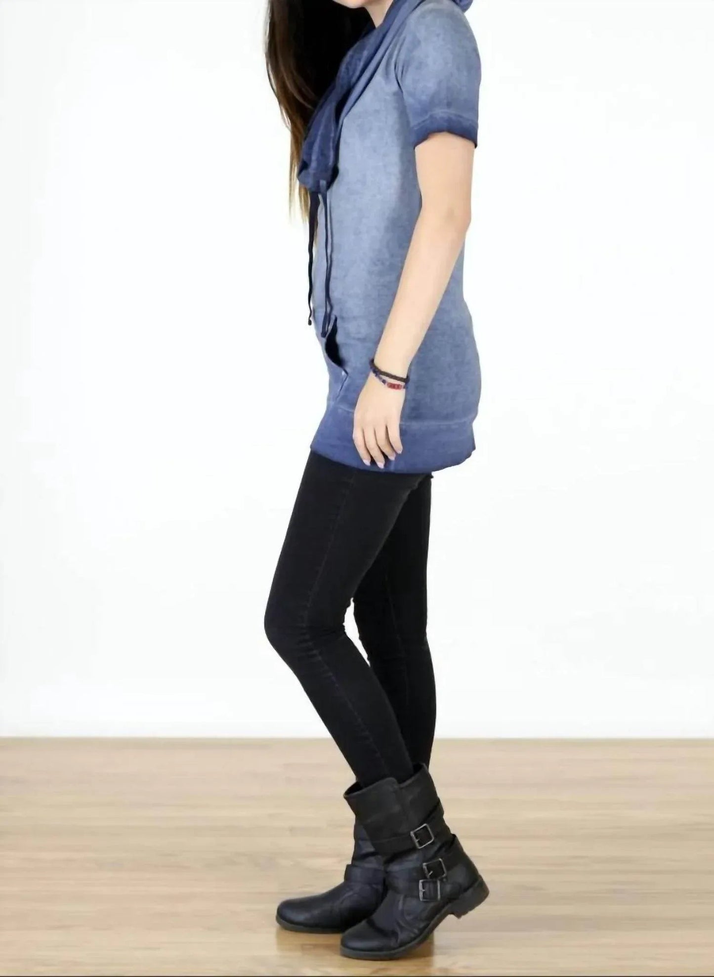 Cotton Short Sleeve Cowl Neck Tunic Top