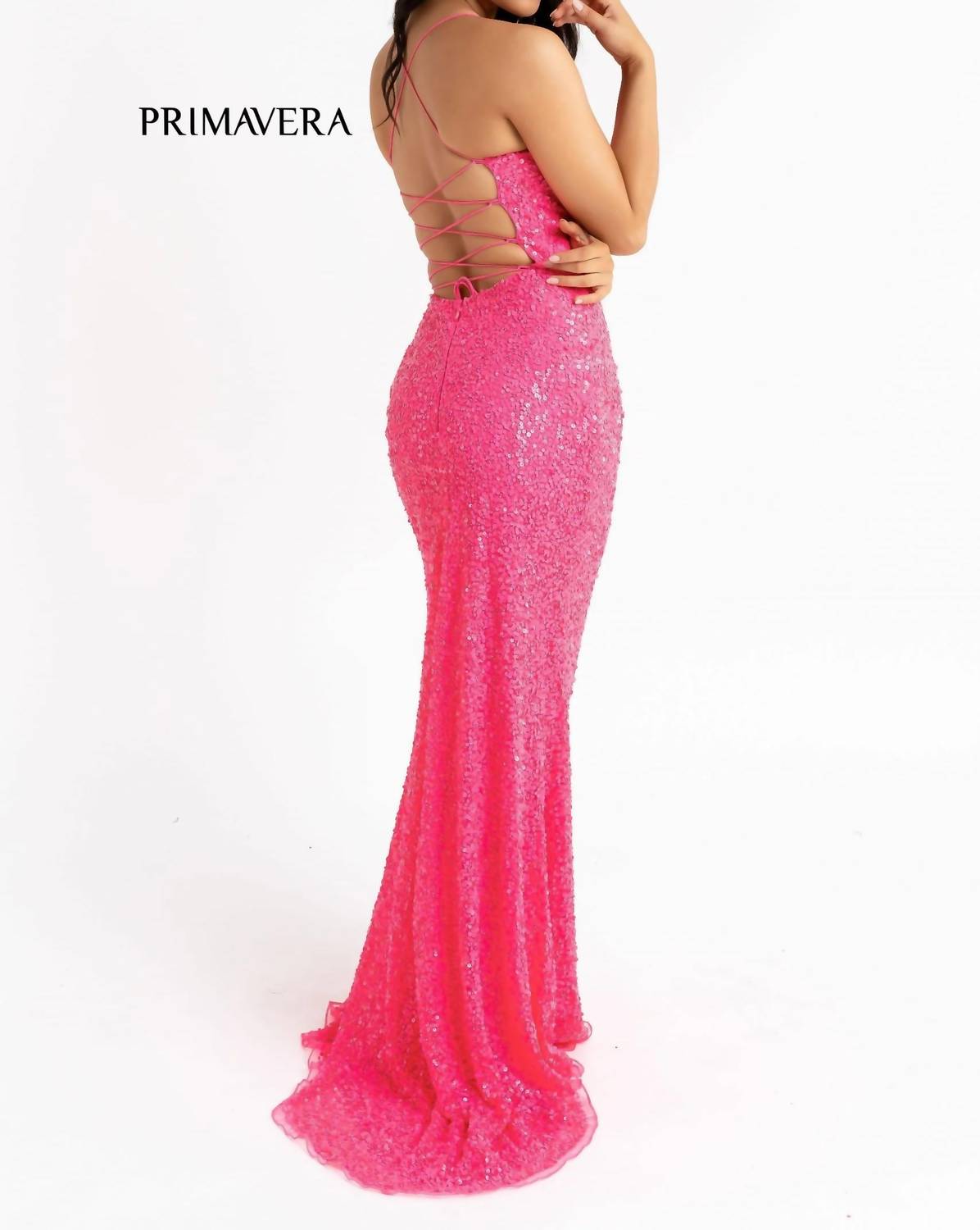 Abendkleid mit Pailletten und Schnürung am Rücken