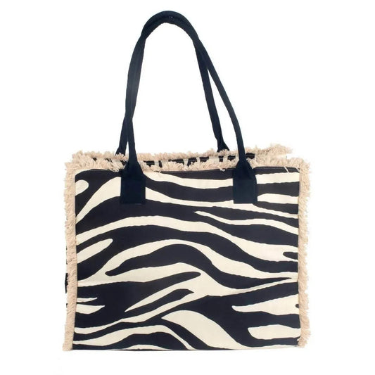 Women's Fringe Bali Tote Bag Zebra Print