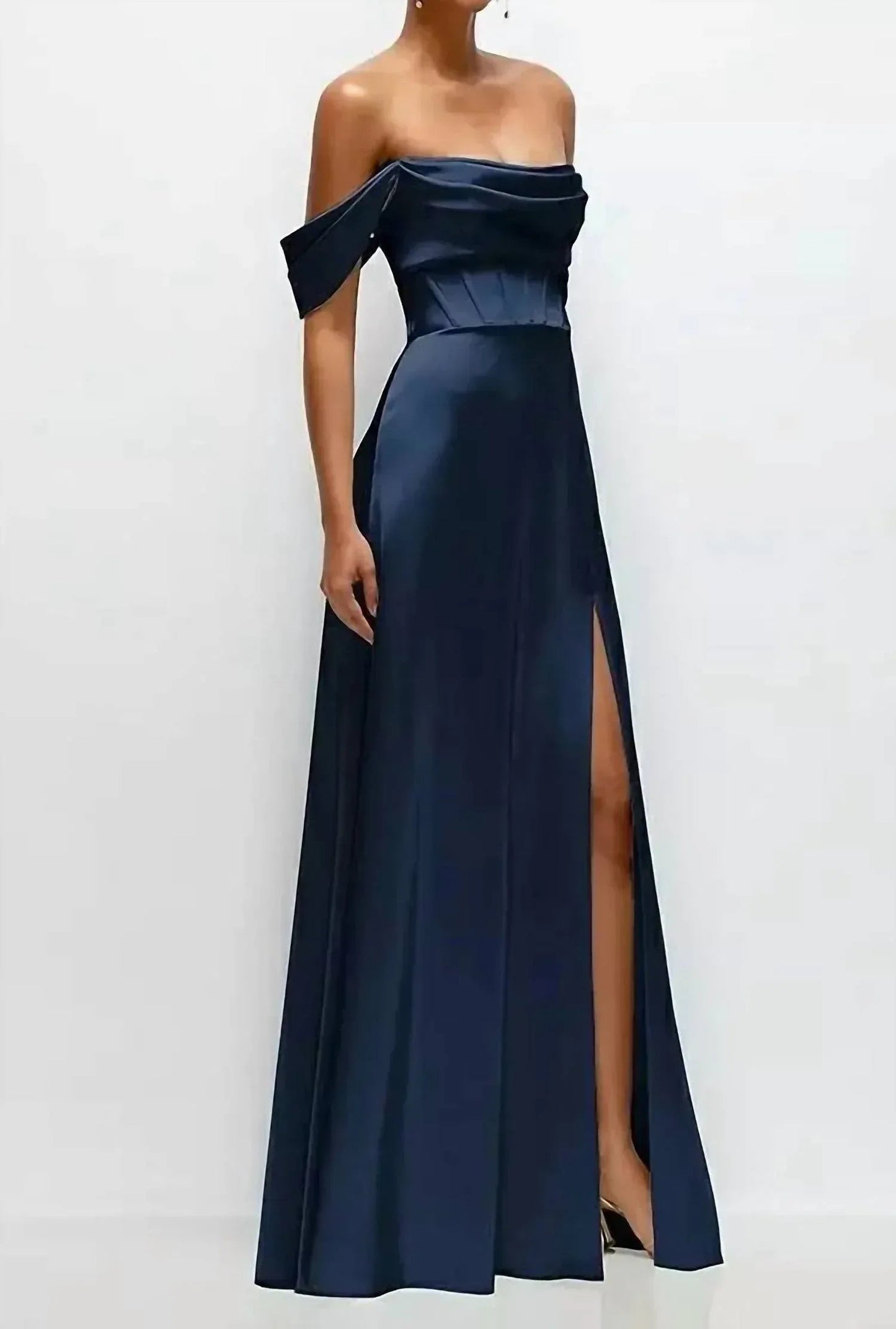 Satin Convertable Off-shoulder A-line Gown