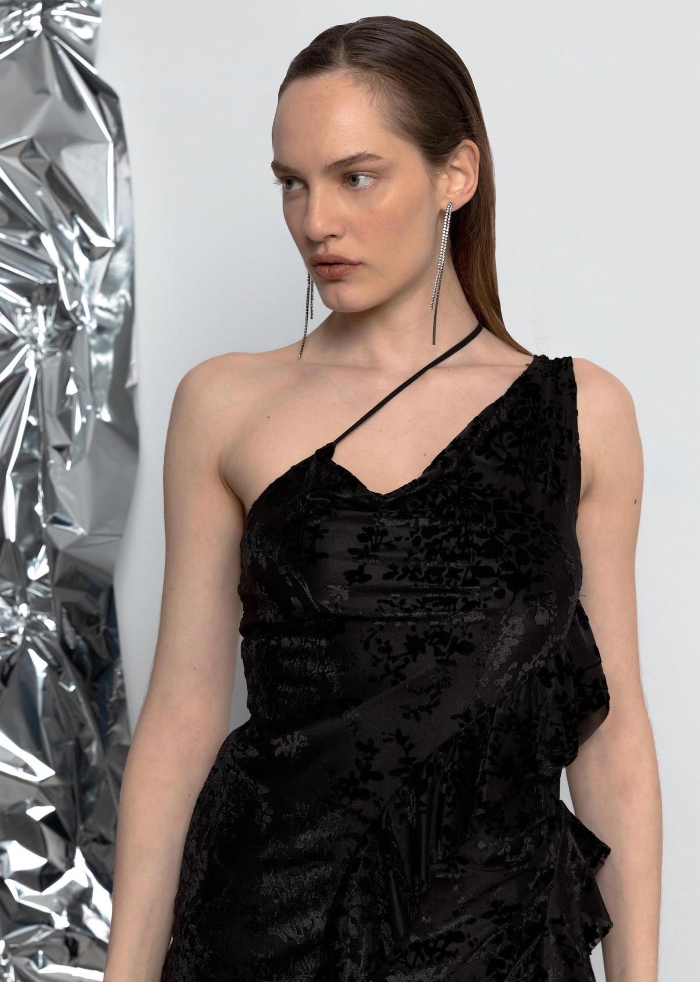 Burnout-Samt Asymmetrisches Kleid