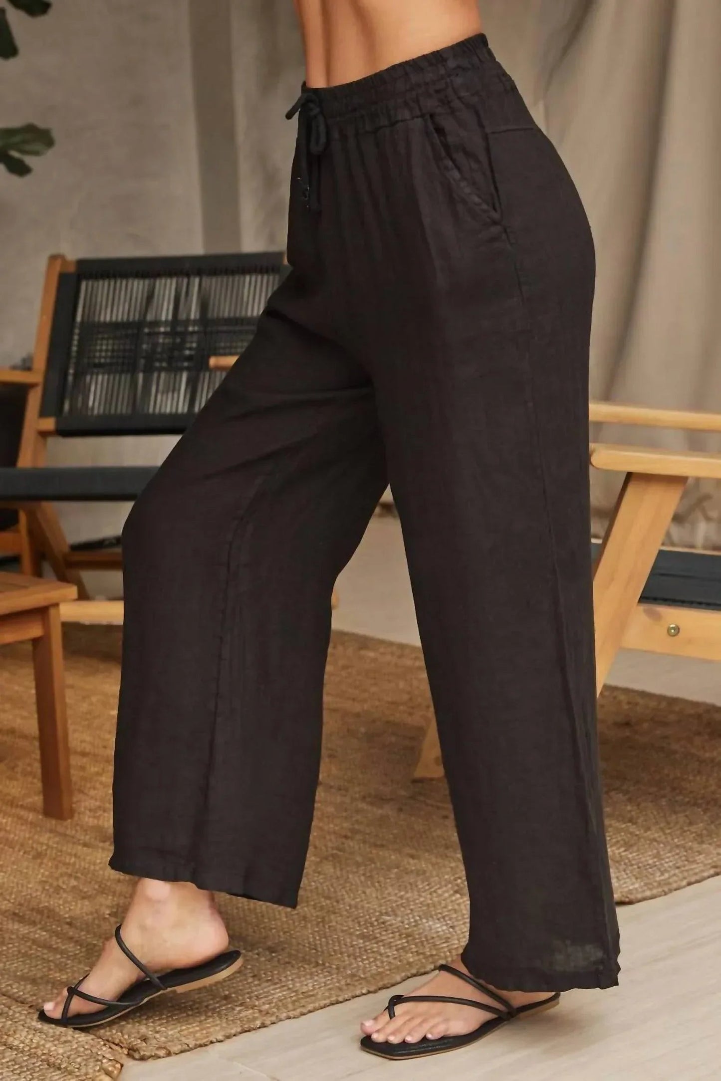 Italian Linen Drawstring Pants With Pockets