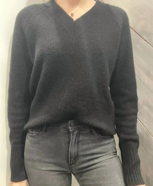 Cashmere V-neck Waffle Knit Sweater