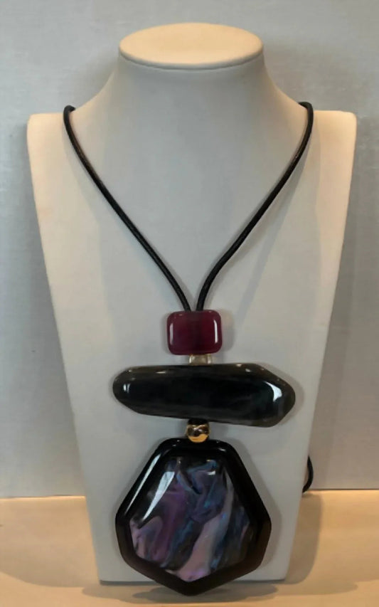 Faux Leather Corded Necklace With Stones