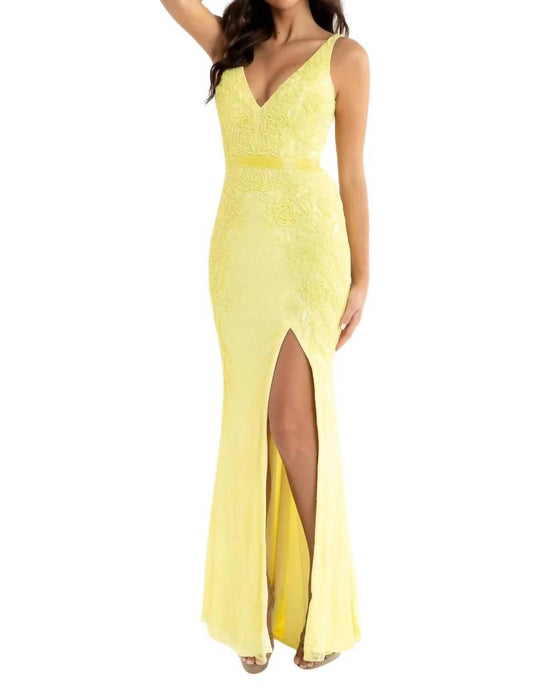 Beaded Sleeveless V-neck Long Gown