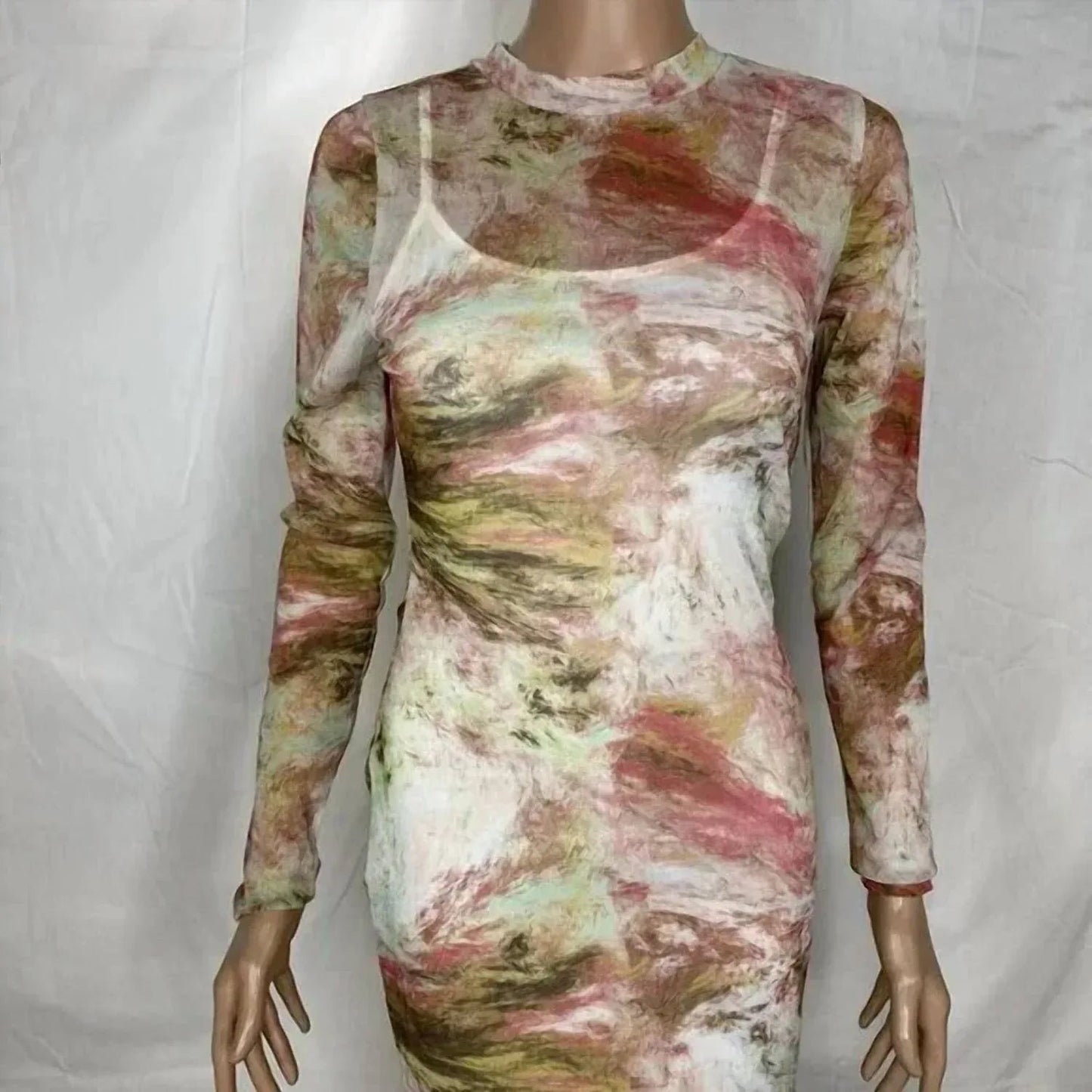 Women's Long‑sleeve Shimmer Mesh Dress