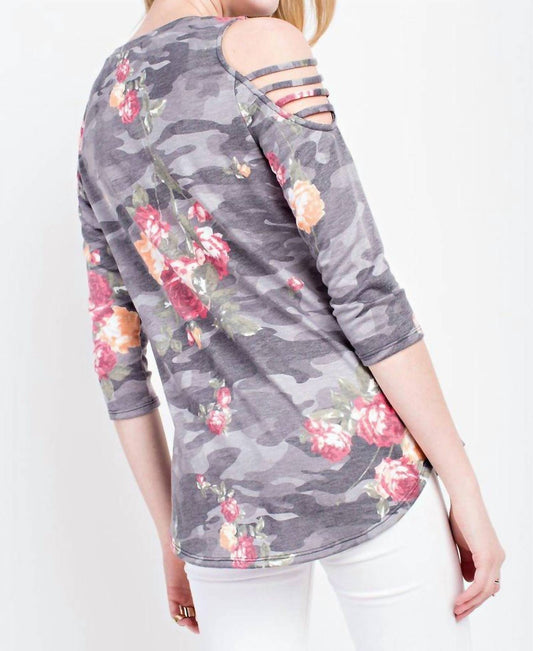 Floral Cold Shoulder 3/4 Sleeve Top