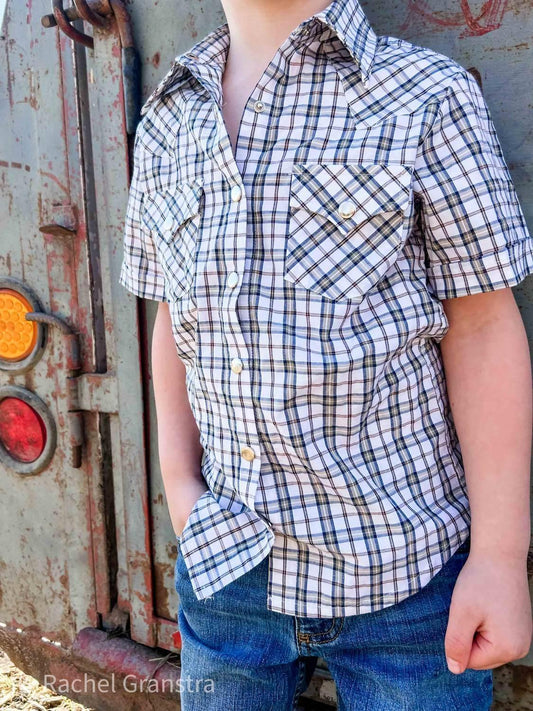 Boys Youth Plaid Pattern Metal Snap Shirt