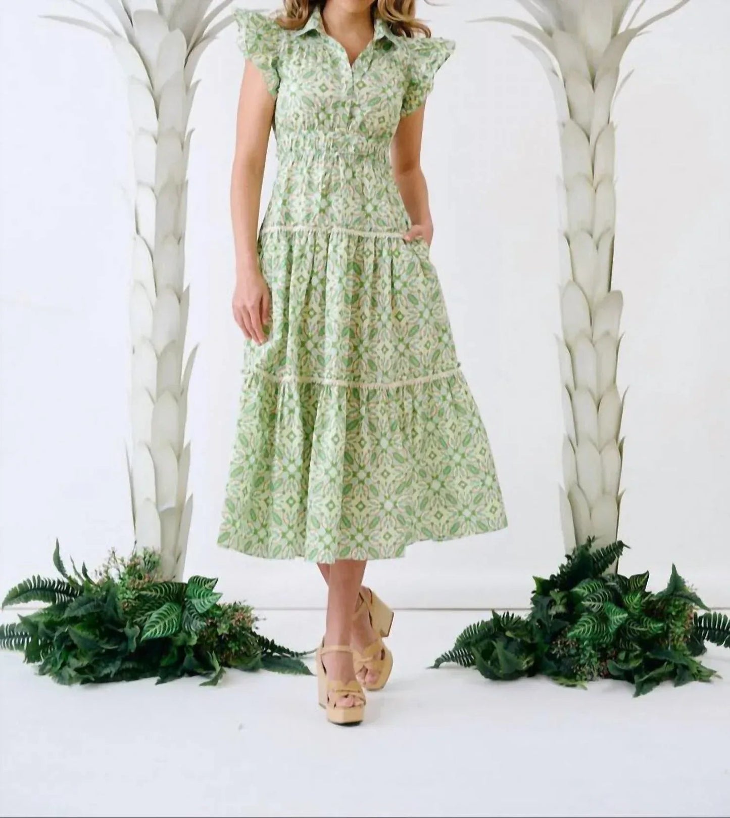 Flutter Sleeve Midi Dress