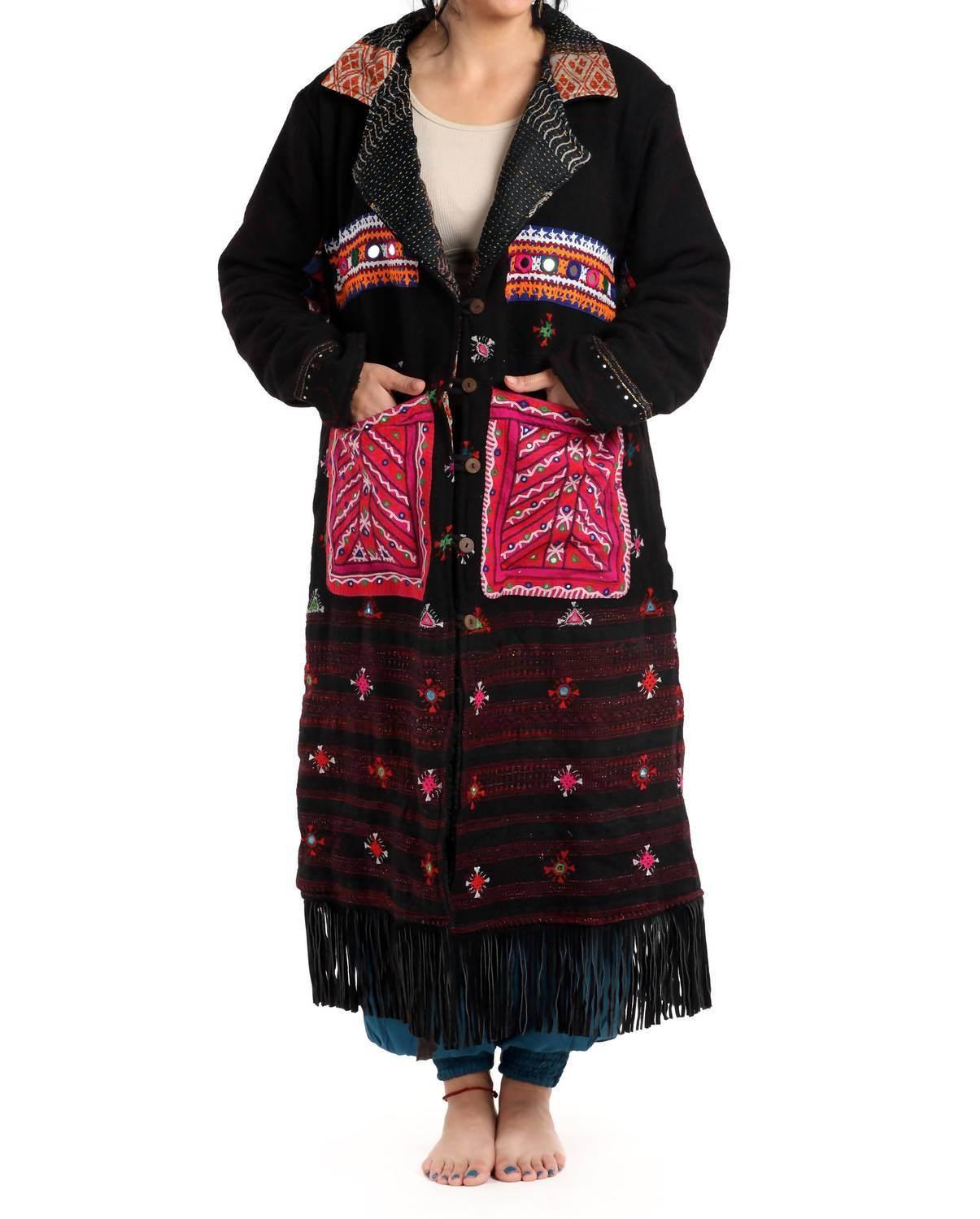 Hand-embroidered Patches Merino Wool Coat
