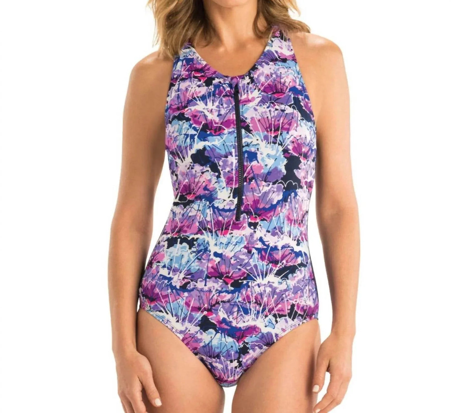 Printed Zip Up Racerback One Piece