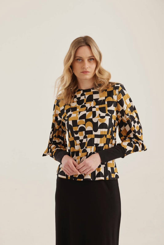 Geometric Patterned Long Sleeve Top