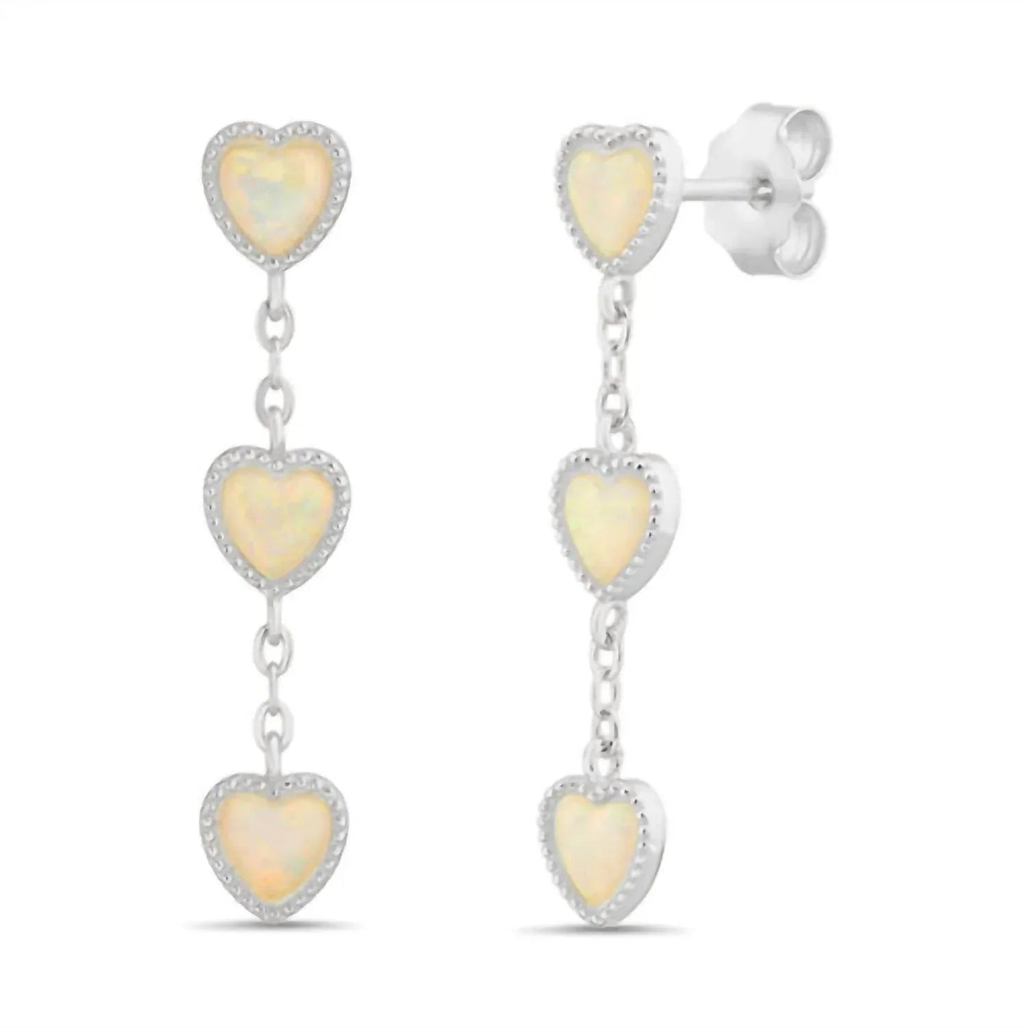 Ohrstecker für Damen aus Sterlingsilber mit dreifach baumelndem Opal-Herz