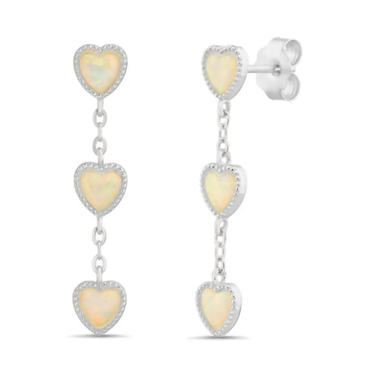 Women's Sterling Opal Triple Dangling Heart Post Earrings