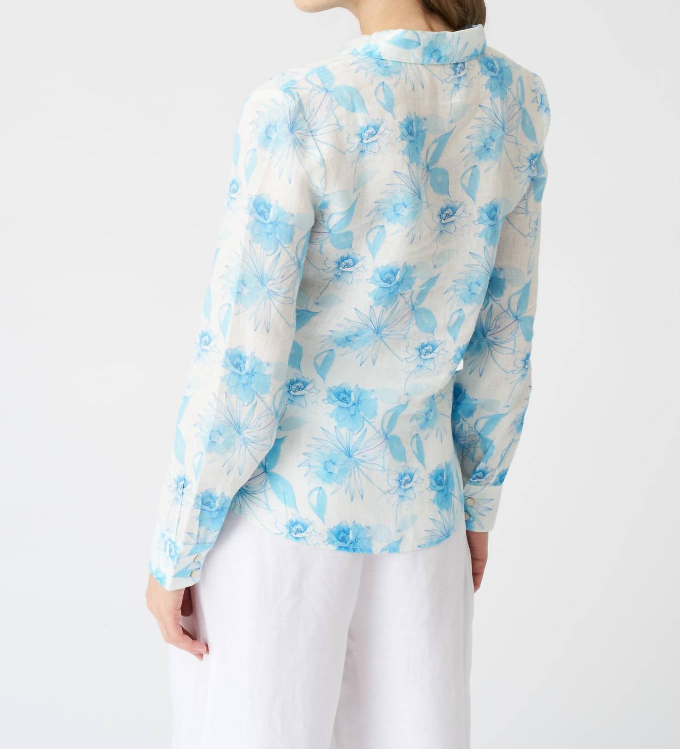 Flower Print Linen Blouse