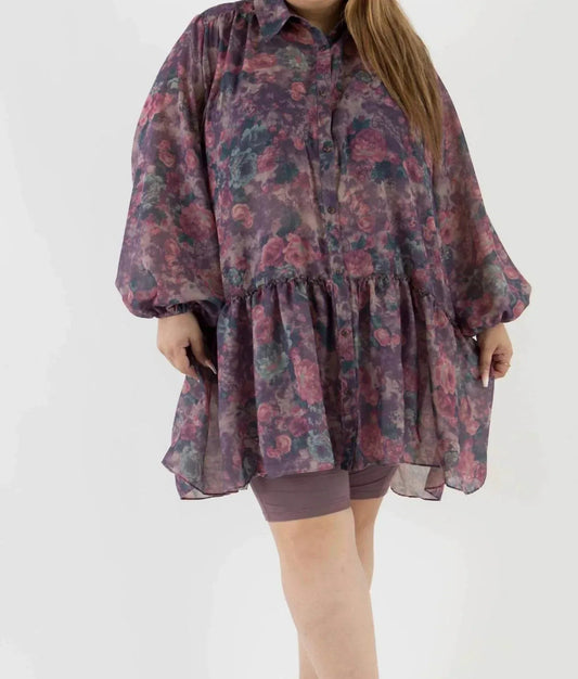 Floral Voile Tunic Top - Plus Size