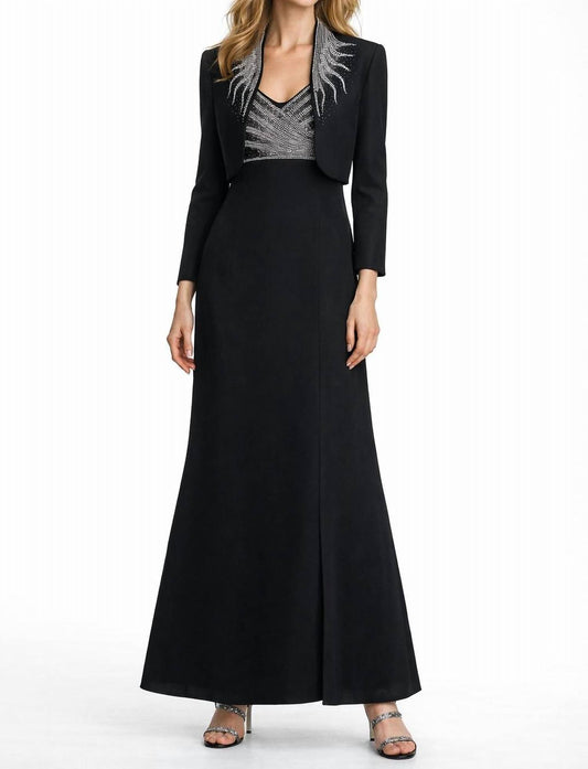 Beaded V-neck Evening Gown With Matching Bolero