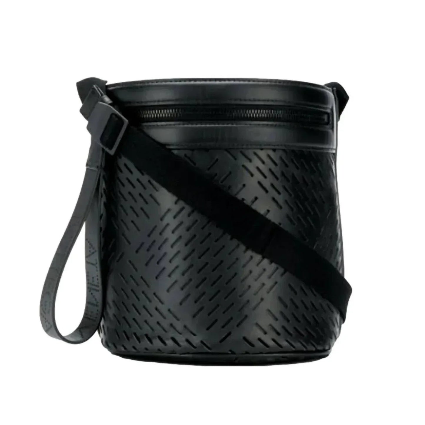 Women's Perforated Leather Drawstring Bucket Crossbody Bag