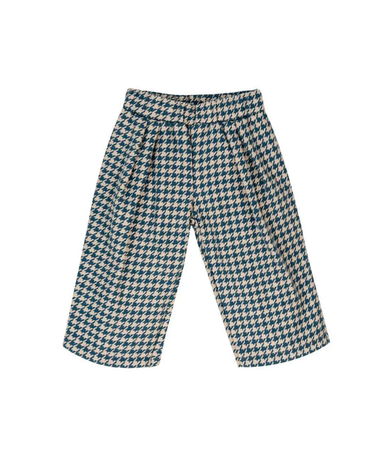 Mädchenweite Beinhose aus Flanell-Hahnentritt