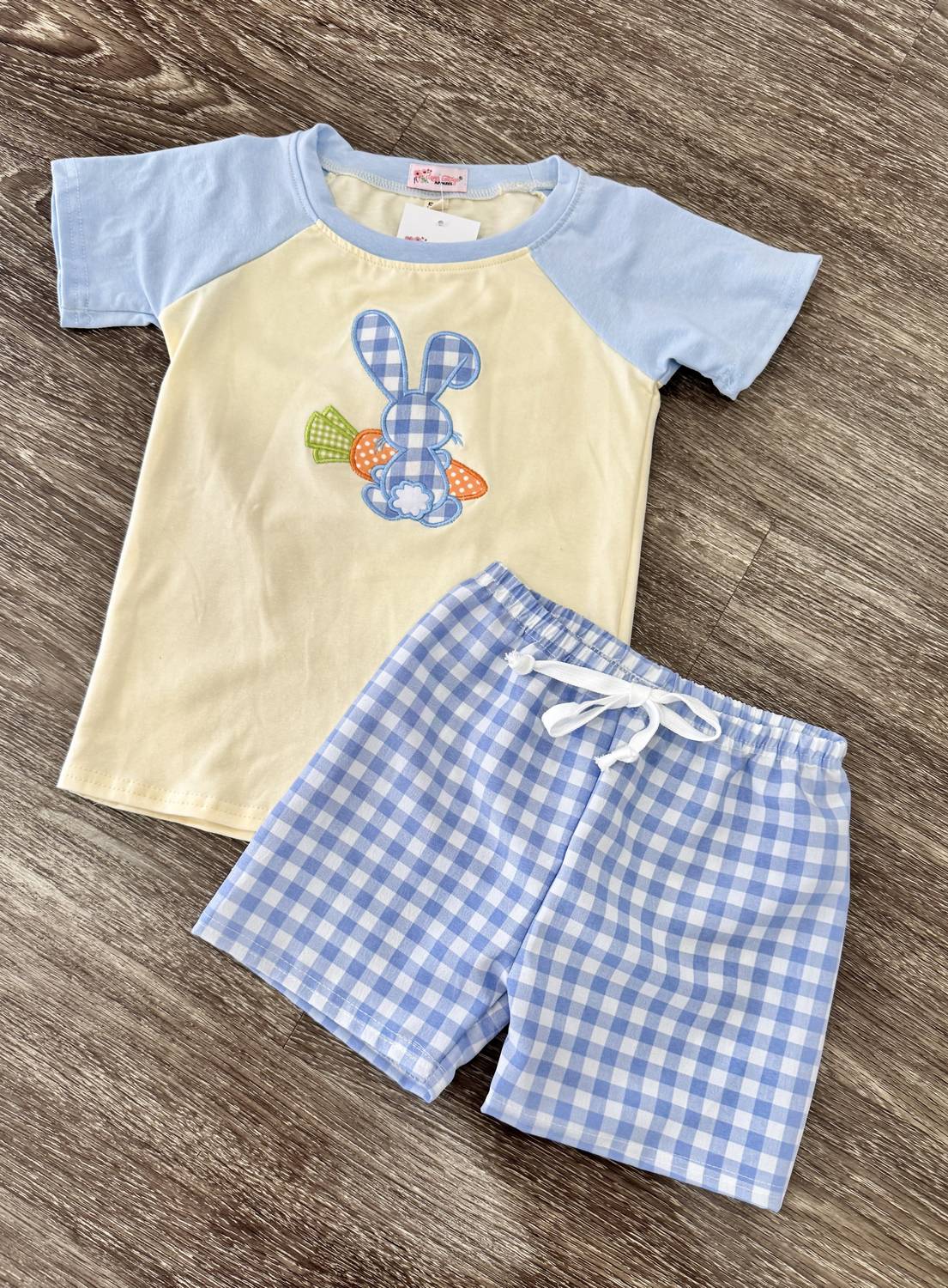 Jungen Schlafanzug Shorts Set kariert mit Hase