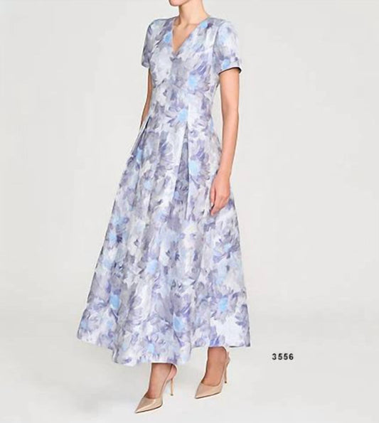 Floral Jacquard V Neck Gown