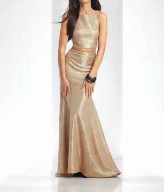 Zweiteiliges Maxikleid aus Metallic-Strick