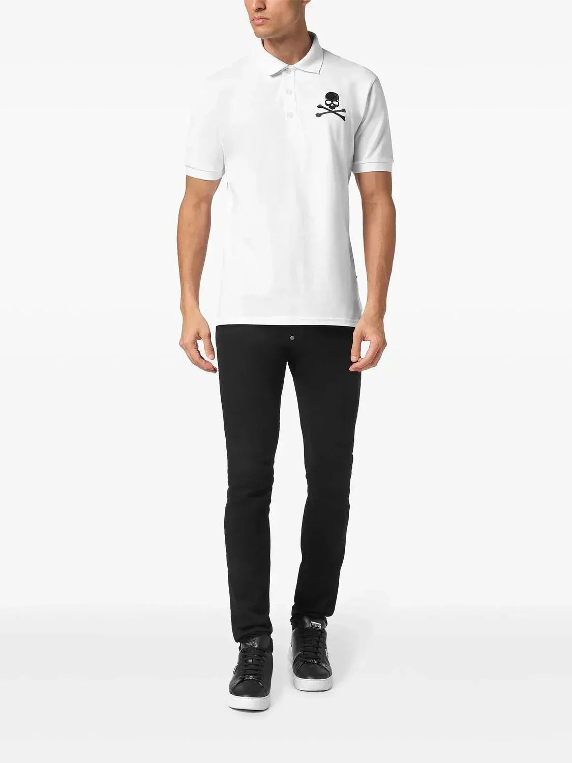 Embroidered Skull Bones Graphic Polo Shirt