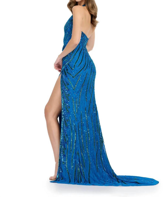 Vollständig perlenbesetztes Neckholder-Abendkleid