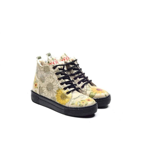 Women's Sunflower Print Lace-up Ankle Boots