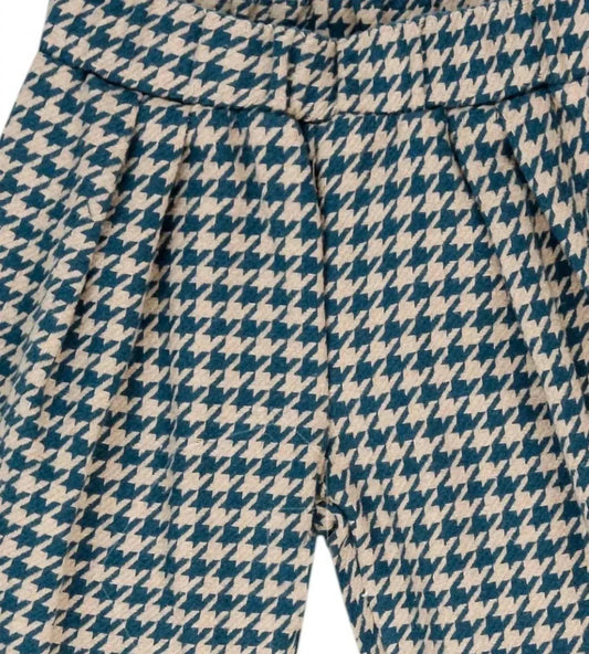 Mädchenweite Beinhose aus Flanell-Hahnentritt
