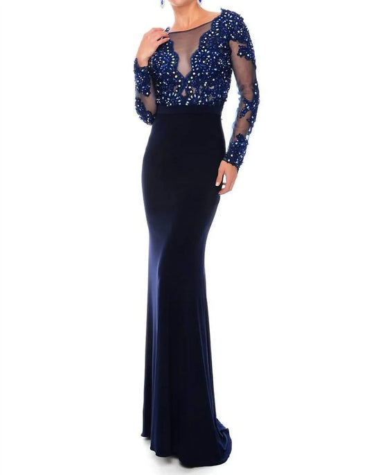Jersey-Spitzen-Abendkleid mit handgenähten Perlen