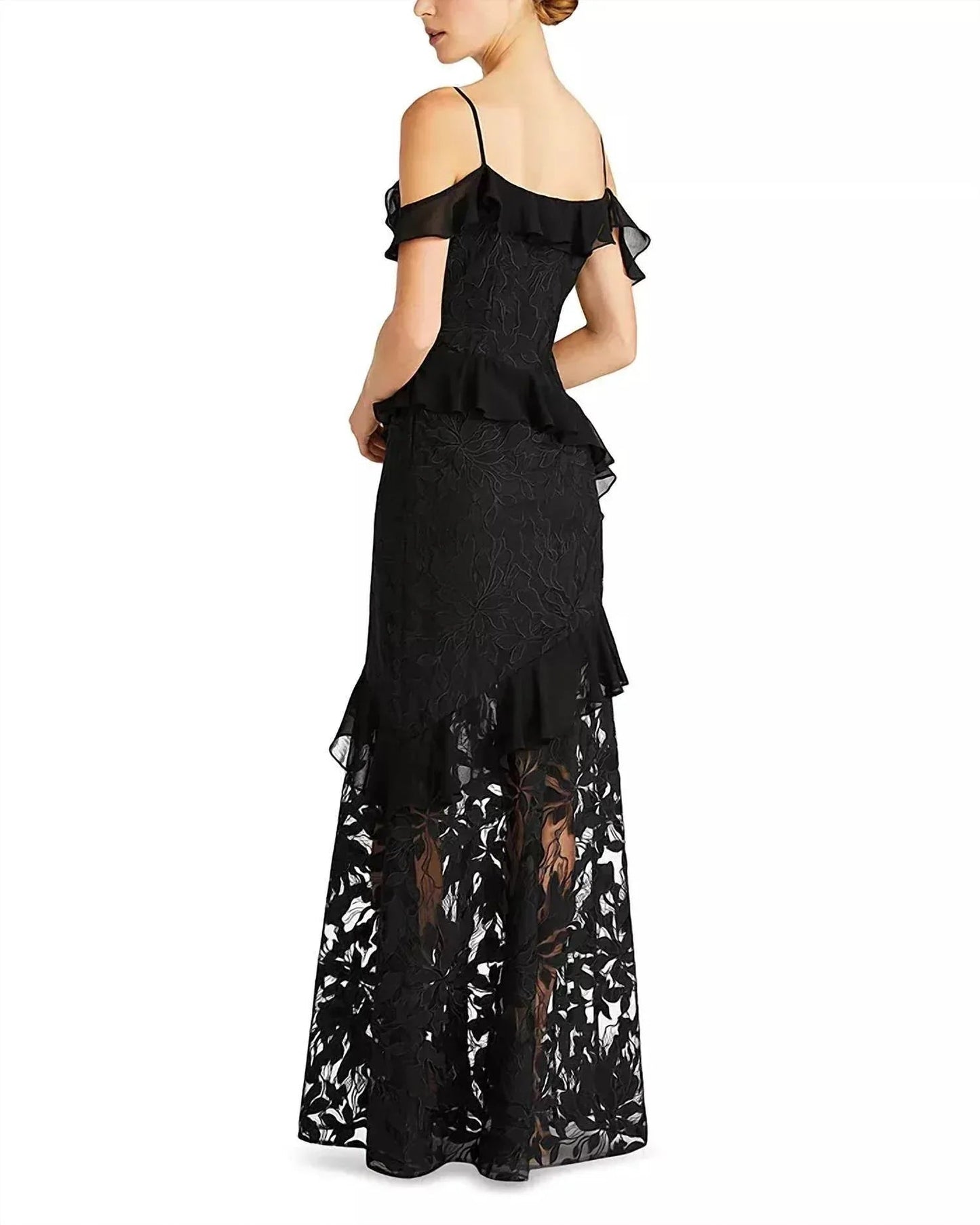 Siennaruffle Carmen-Ausschnitt Spitzenkleid