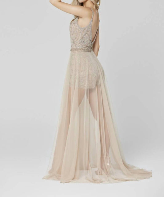 Embellished Evening Romper With Overskirt