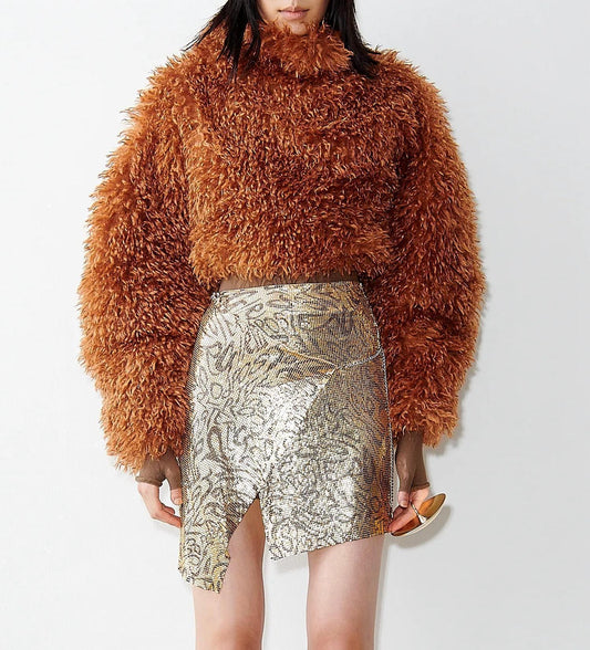 Belle Crop Faux Fur High Neck Sweater