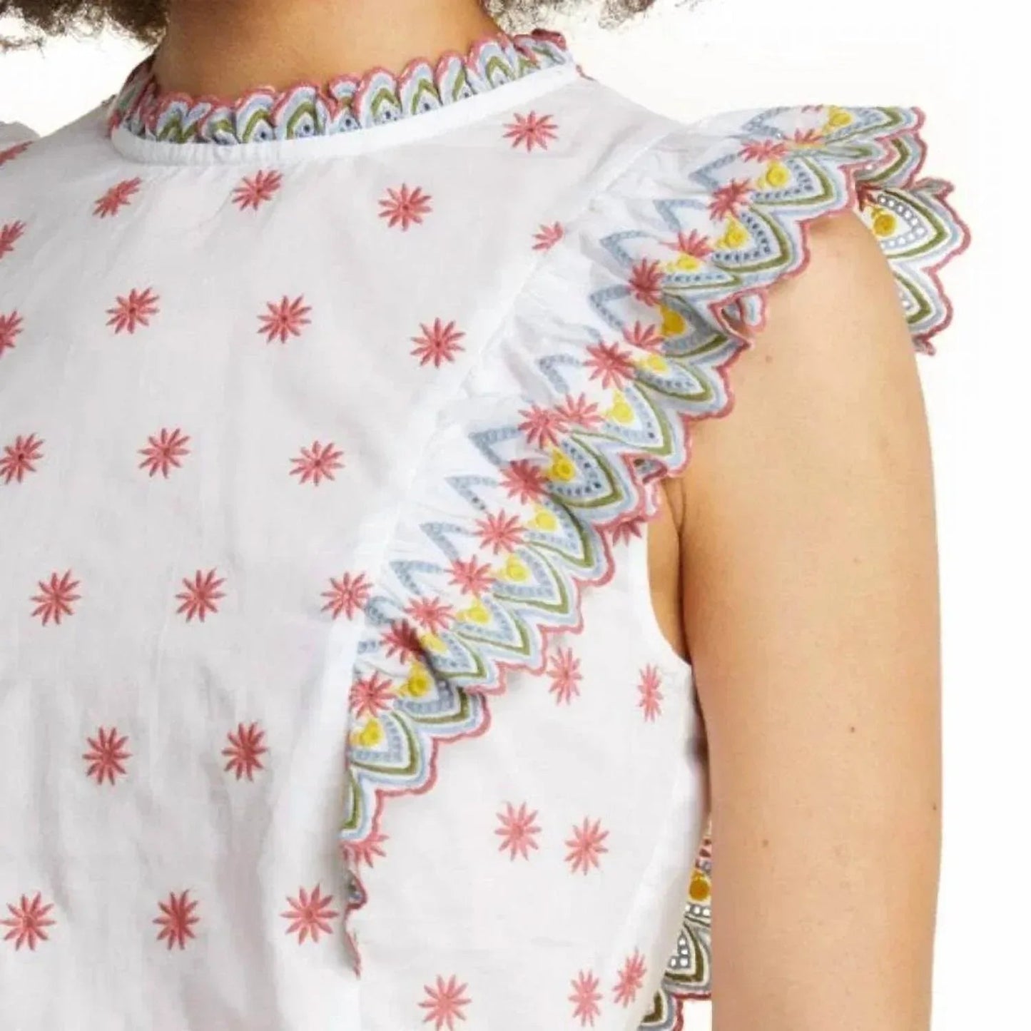 Ärmelloses Oberteil aus Broderie Anglaise