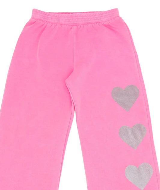 Mädchen-Sweatpants mit weitem Bein im 3er-Pack mit Herzmotiv