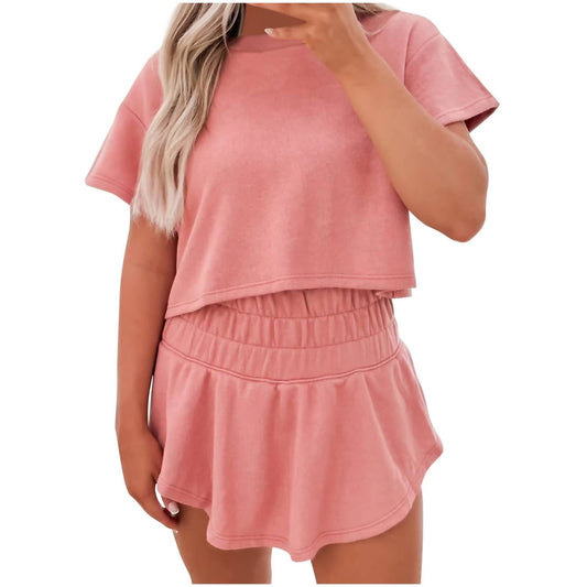 Cropped Tee And Ruffle High Waist Skort Set