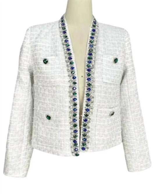 CROPPED JACQUARED OPEN FRONT JACKET