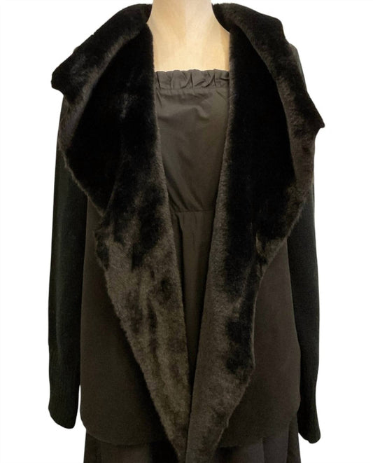 Women's Crochet Cardigan With Fur Neckline