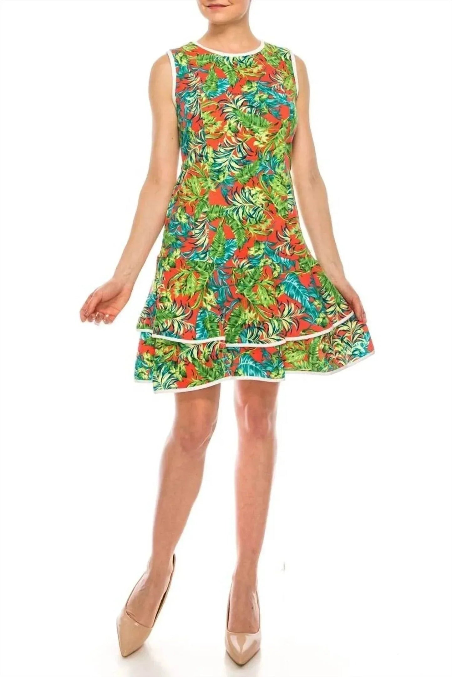 Palm Tree Print Fit & Flare Dress