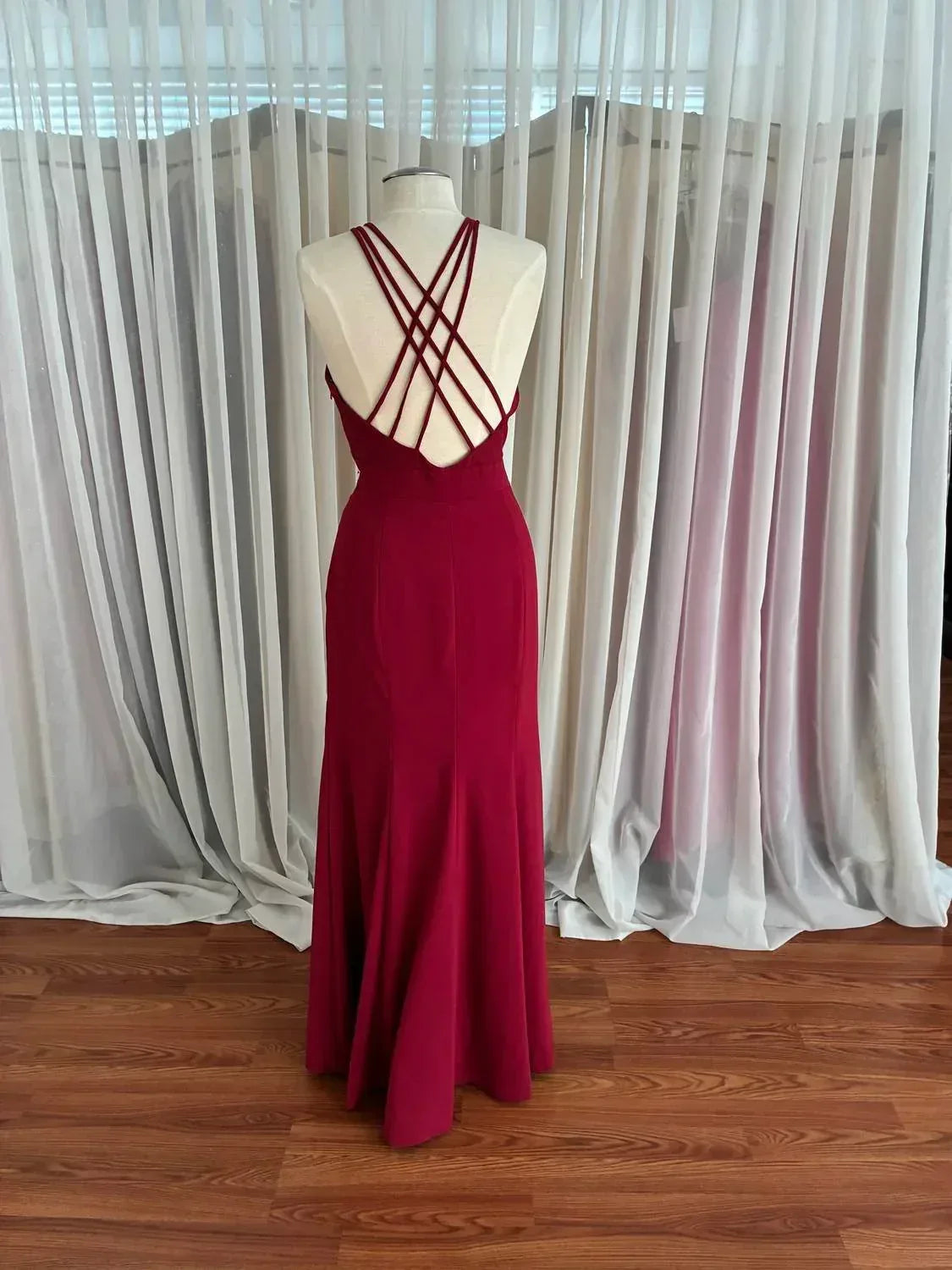 Women's Crepe Halter X-back Dress