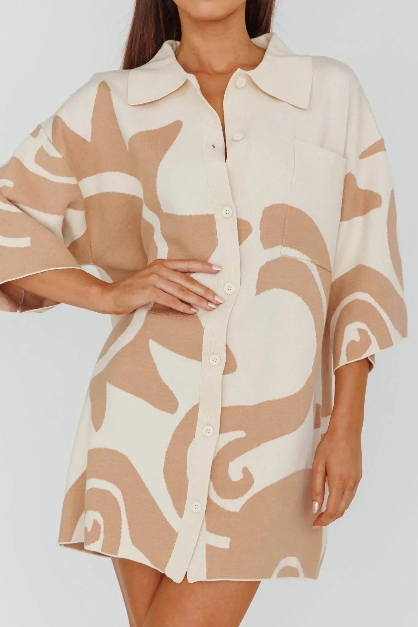 Button Up Knit Shirt Dress