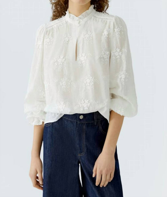 Cotton Batiste Floral Embroidery Blouse